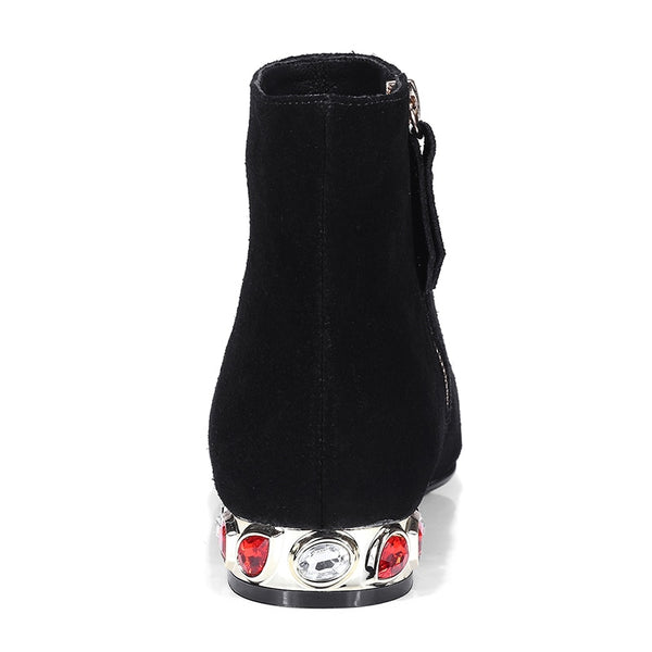 ankle square heels leisure crystals booties