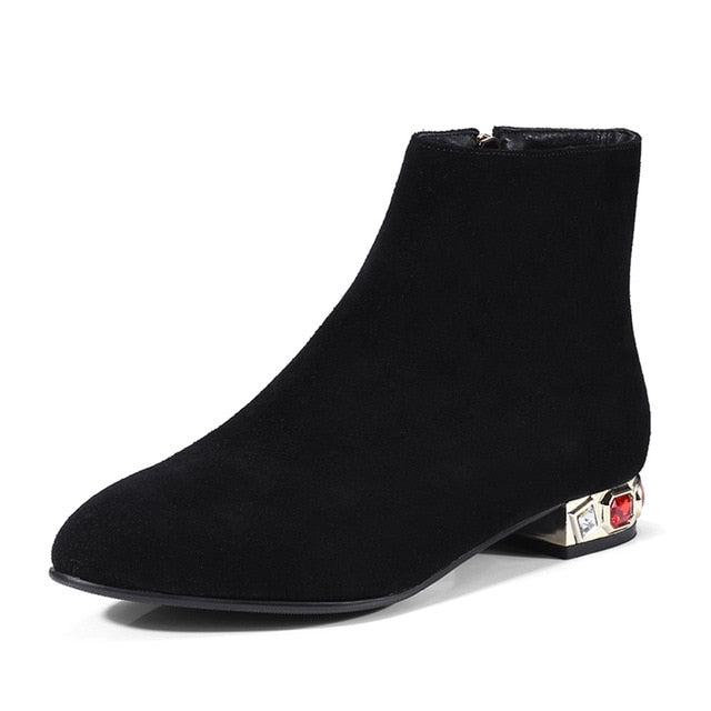 ankle square heels leisure crystals booties