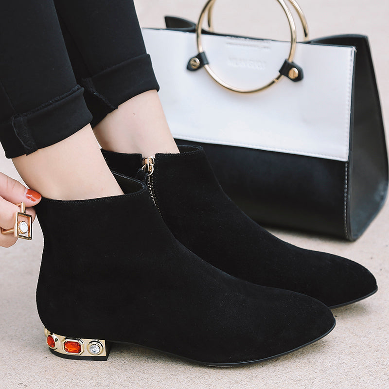 ankle square heels leisure crystals booties